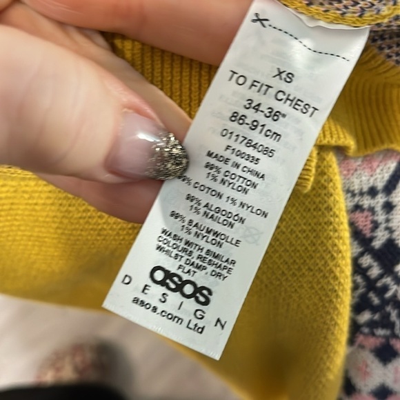 ASOS Men’s Sweater Quarter Zip Fair Isle Yoke Unisex Knit Size XS Yellow - Picture 9 of 11